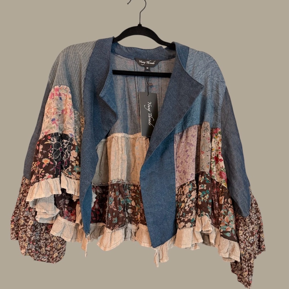 YOUNG THREADS NWT ⭐️ Patchwork Denim Boho Jacket … - image 2